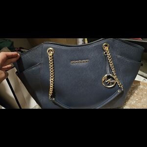 Michael Kors Navy Tote with Gold Accents
